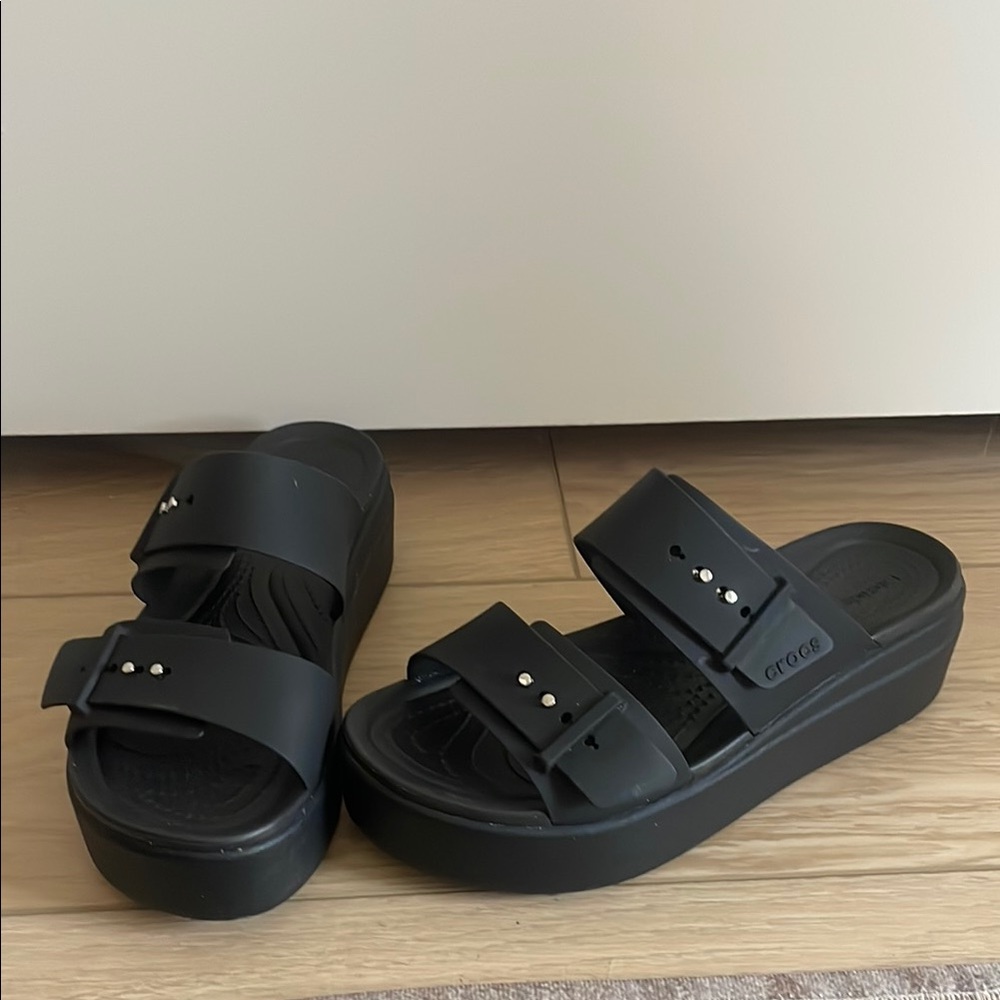 Black Platform Slide Sandals with Studded Straps